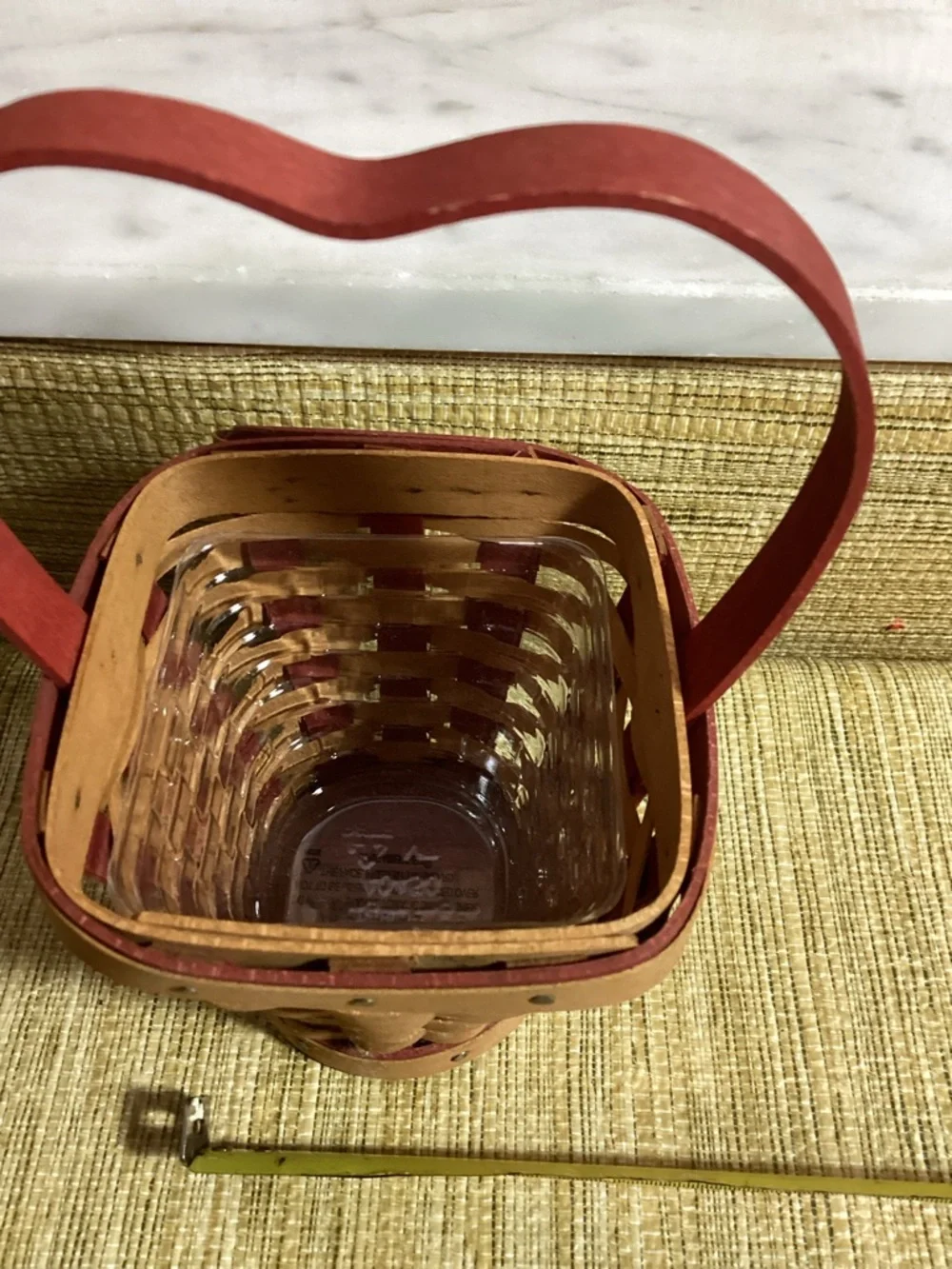 Vintage Longaberger Peppermint Stripe Valentines Basket Fabric ,Plastic Liner